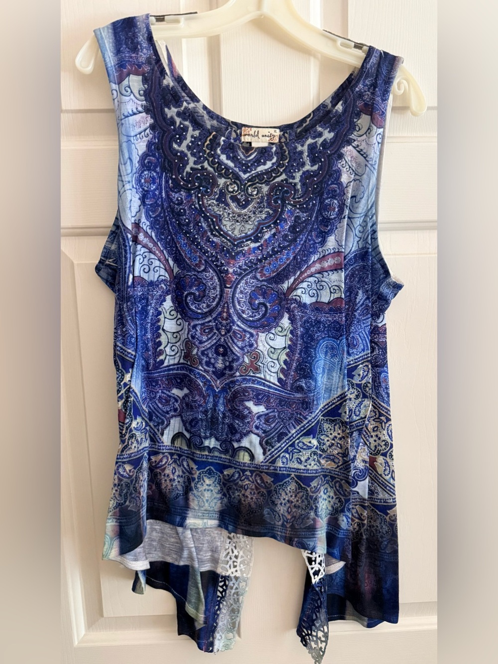 Women’s Blue Paisley Handkerchief Hem Tank Top